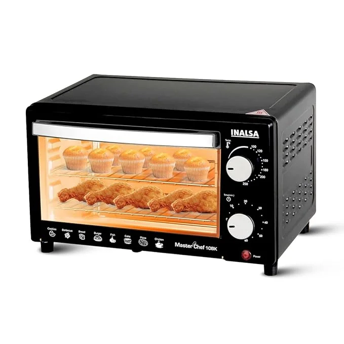 Inalsa Oven MasterChef 10BK OTG (10Liters) with Temperature Selection 800 W, Powder Coated Finish, Includes Baking Pan, SS Grill Tray, Hand Glove (Black, Silver) 800 watts - Best Price ₹2327 at Amazon
