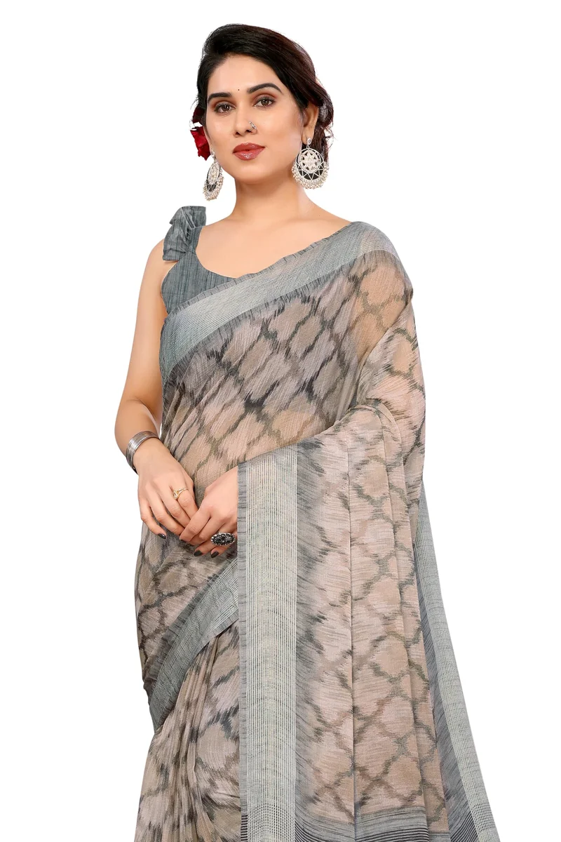 Women's Chiffon Mix Shibori Dyed Paisley Printed Saree with Blouse Piece