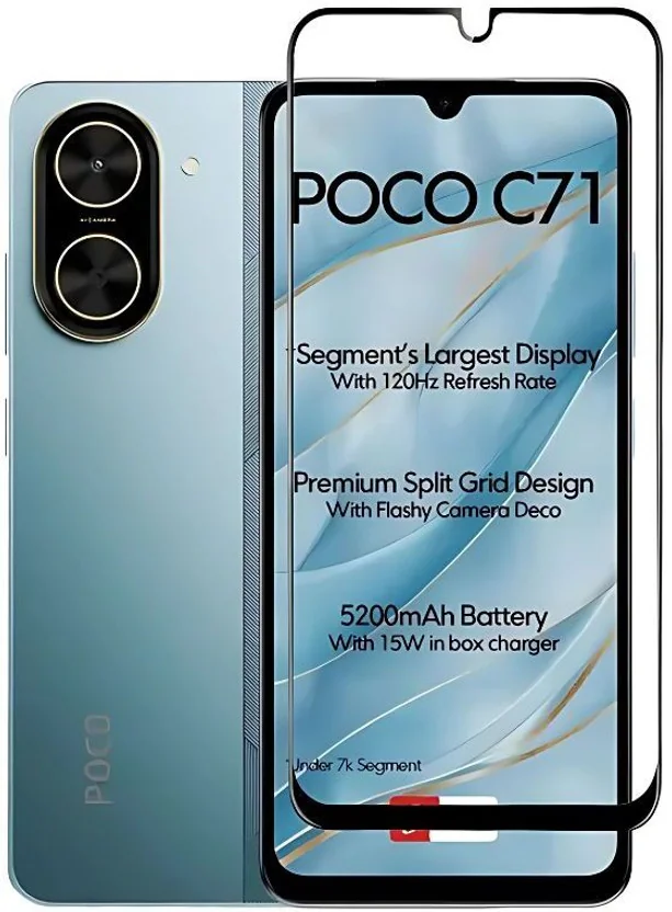 MobiWay Edge To Edge Tempered Glass for Poco C71 5G, Po...