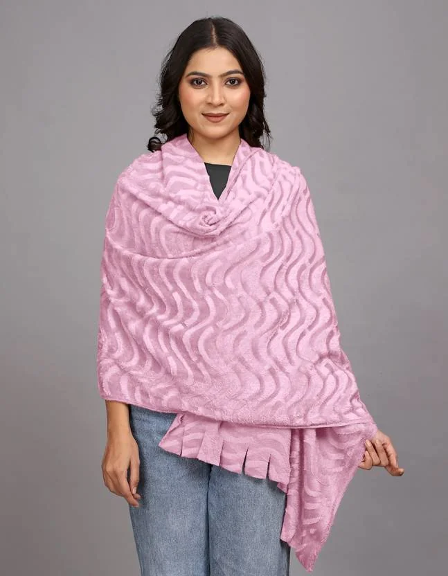 sarvagny clothing Fur Self Design Women Shawl  (Pink)