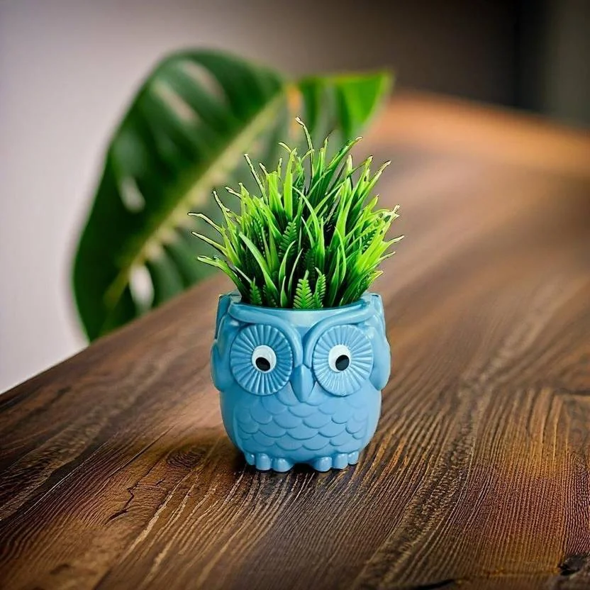 JJ Plastic Artificial Owl Pot with Fern for Home Decoration Artificial Plant  with Pot  (20 cm, Blue) - Best Price ₹99 at Flipkart