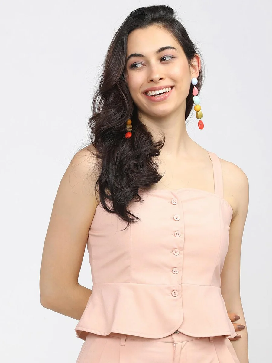 PeachColoured Peplum Top - Best Price ₹849 at Myntra
