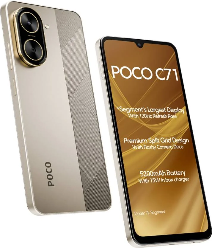 POCO C71  - Locked with Airtel Prepaid (Desert Gold, 64 GB)  (4 GB RAM) - Best Price ₹6999 at Flipkart