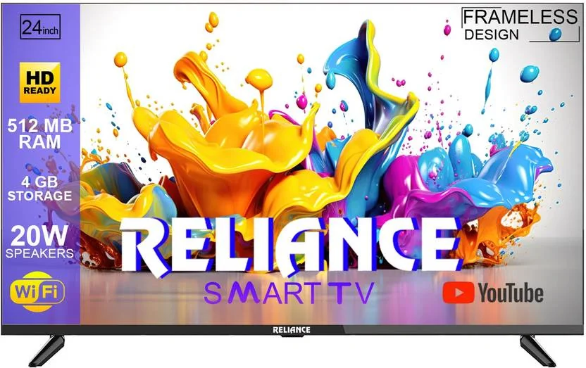 Reliance Jumbo 60 cm (24 inch) HD Ready LED Smart Android TV 2025 Edition with A+ & Full HD Support Display, Frameless Design and 20 Watts Sound  (RO24MP3972HD) - Best Price ₹6959 at Flipkart