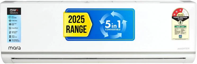 MarQ by Flipkart 2025 1.5 Ton 3 Star Split Inverter 5-in-1 Convertible with Turbo Cool Technology AC  - White  (153IPG25WQ, Copper Condenser) - Best Price ₹26490 at Flipkart