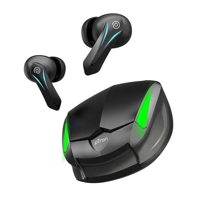 pTron Basspods Flare TWS Earbuds w/ 40ms Low Latency Gaming, AI-ENC Clear Calls, 35Hrs Playtime, HD Mics, in-Ear Bluetooth 5.3 Headphones, Type-C Fast Charging & IPX4 Water Resistant (Jet Black) - Best Price ₹499 at Amazon