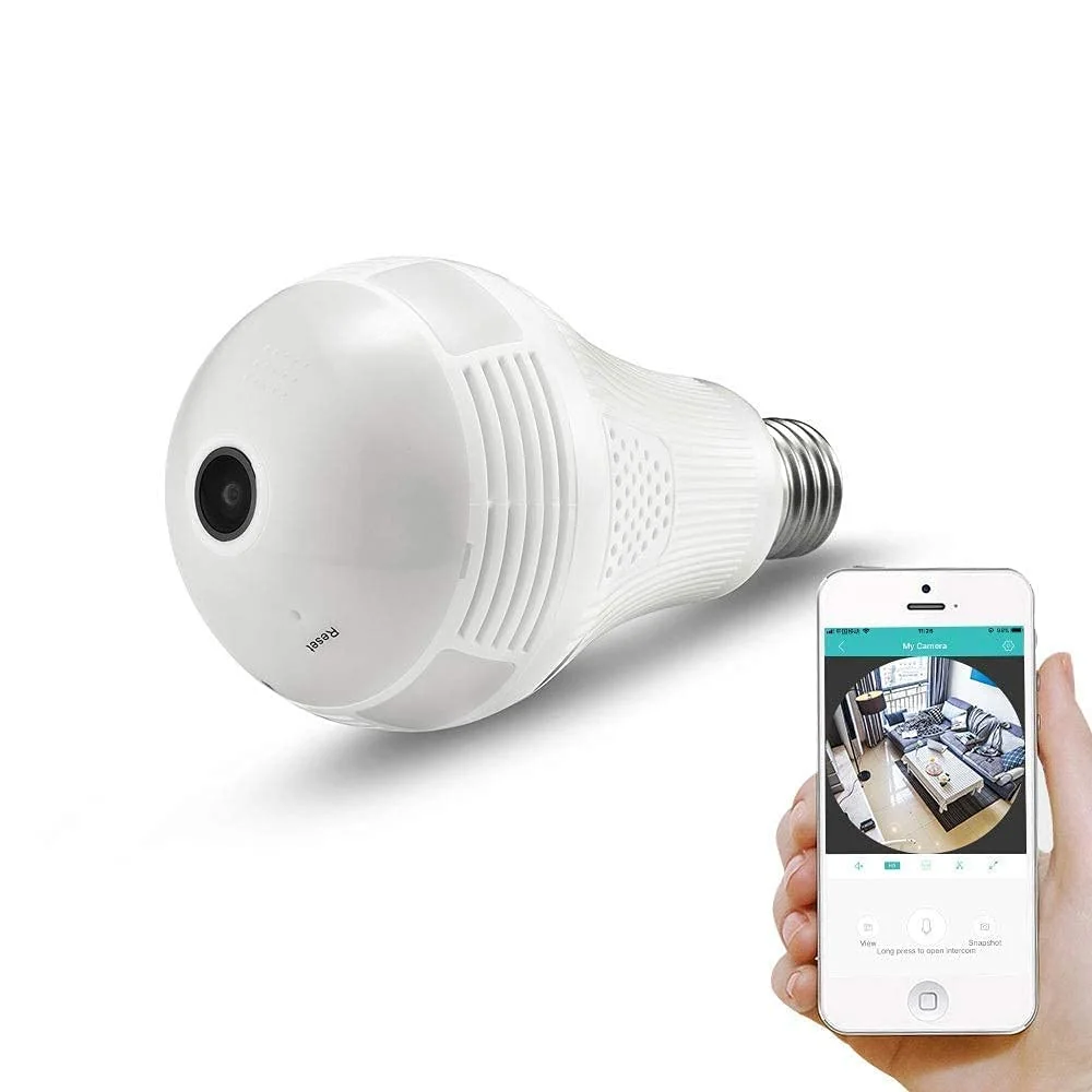 MAYUMI Hd Focus WiFi V380 Pro Fisheye 360° Panoramic Wireless CCTV Indoor WiFi Camera E27 Led Bulb with Bulb Holder - Supports 64gb Sd Card (Not Included)
