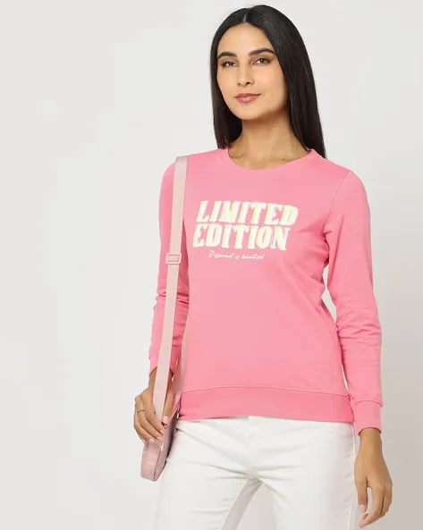 Typographic Print Round-Neck Sweatshirt - Best Price ₹150 at Ajio