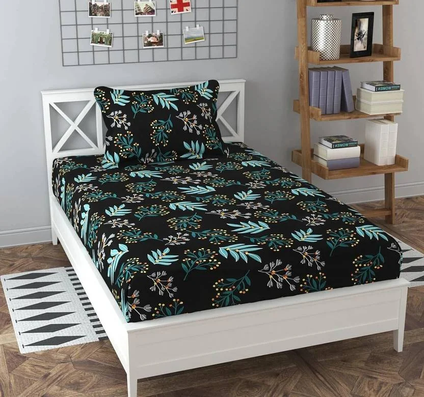 Decent Home Cotton Single Flat 144 TC Striped Bedsheet  (Pack of 1, Black)