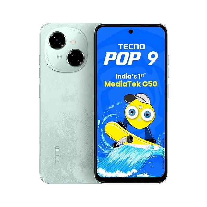 Tecno POP 9 (Magic Skin Green, 3GB+64GB) |India's 1st Mediatek G50 | IP54 Rated | IR Remote | Dual Speaker with DTS | 36 Month Lag Free Fluency | 15W Fast Charging Support | 5000 mAh Battery - Best Price ₹9399 at Amazon