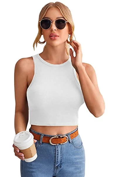R LON Women's & Girls' Solid Crew Neck Ribbed/Knitted Sleeveless Stretchable Slim Fit Crop Tank Top - Best Price ₹204 at Amazon