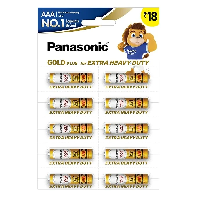 Panasonic AAA Gold Plus Batteries, Pack of 10, Long Life Premium India's First 100% eco Friendly Battery - Best Price ₹123 at Amazon