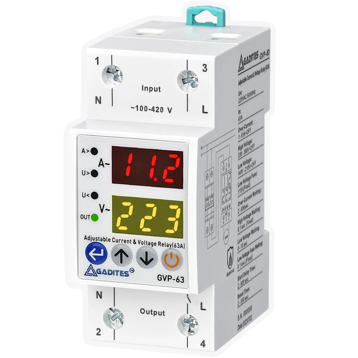 voltage protector for home Pro Series Automatic over voltage under voltage protection Adjustable Display Single Phase preventer 220V, main switch 63 amp for home, corded_electric, White