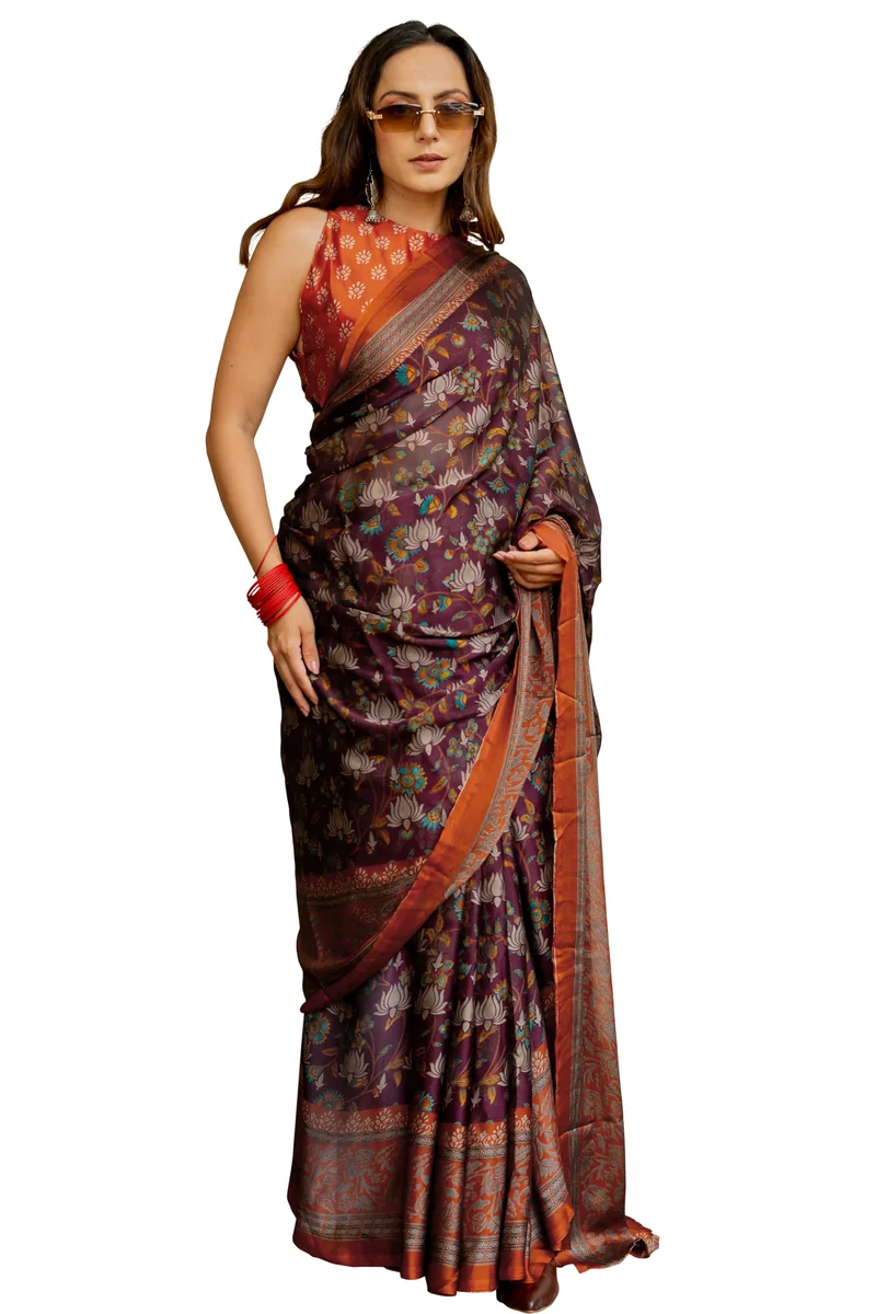 Women's Chiffon Floral Printed Saree with Blouse Piece