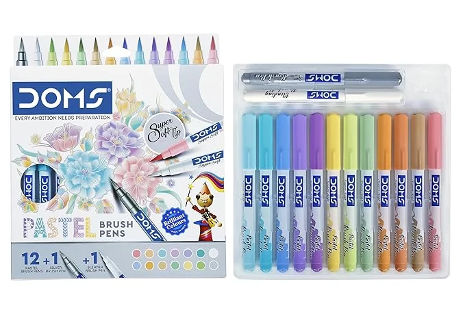 Doms Super Soft Tip Pastel Shades Brush Pen Set | 12 Pastel Shades + 1 Silver Shade + 1 Blender | Ideal for Doodling, Illustrations, Calligraphy, Artists, Studenst & Professioanls | Pack of 1 - Best Price ₹159 at Amazon