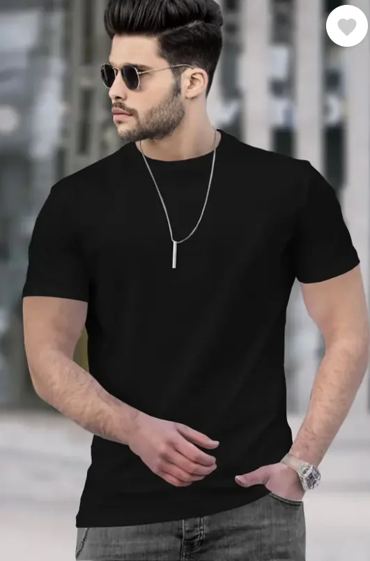 TRIPR Men Solid Round Neck Cotton Blend Black T-Shirt