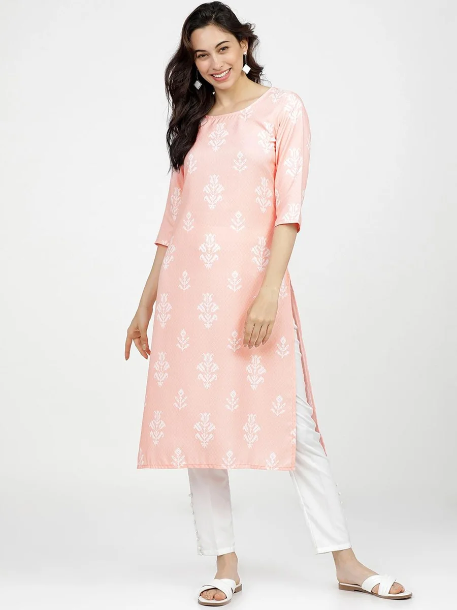 Women Peach-Coloured Ethnic Motifs Printed Kurta - Best Price ₹849 at Myntra