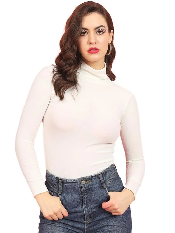 Tandul Women's Sweater-Polyester White Sweater, High Neck Full Sleeve Solid No Closure Women Sweater (8140) - Best Price ₹299 at Amazon
