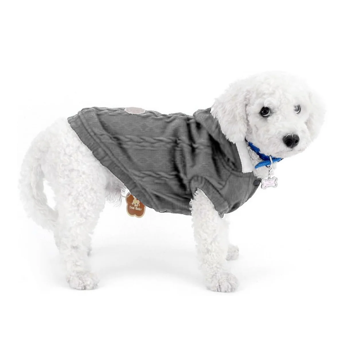 Lulala Dog Hoodie Sweater Coat only for Small Dog & Cat Fleece Lined Winter Jacket Hoodie Cardigan Warm Puppy Clothes (Grey-8 Inch)