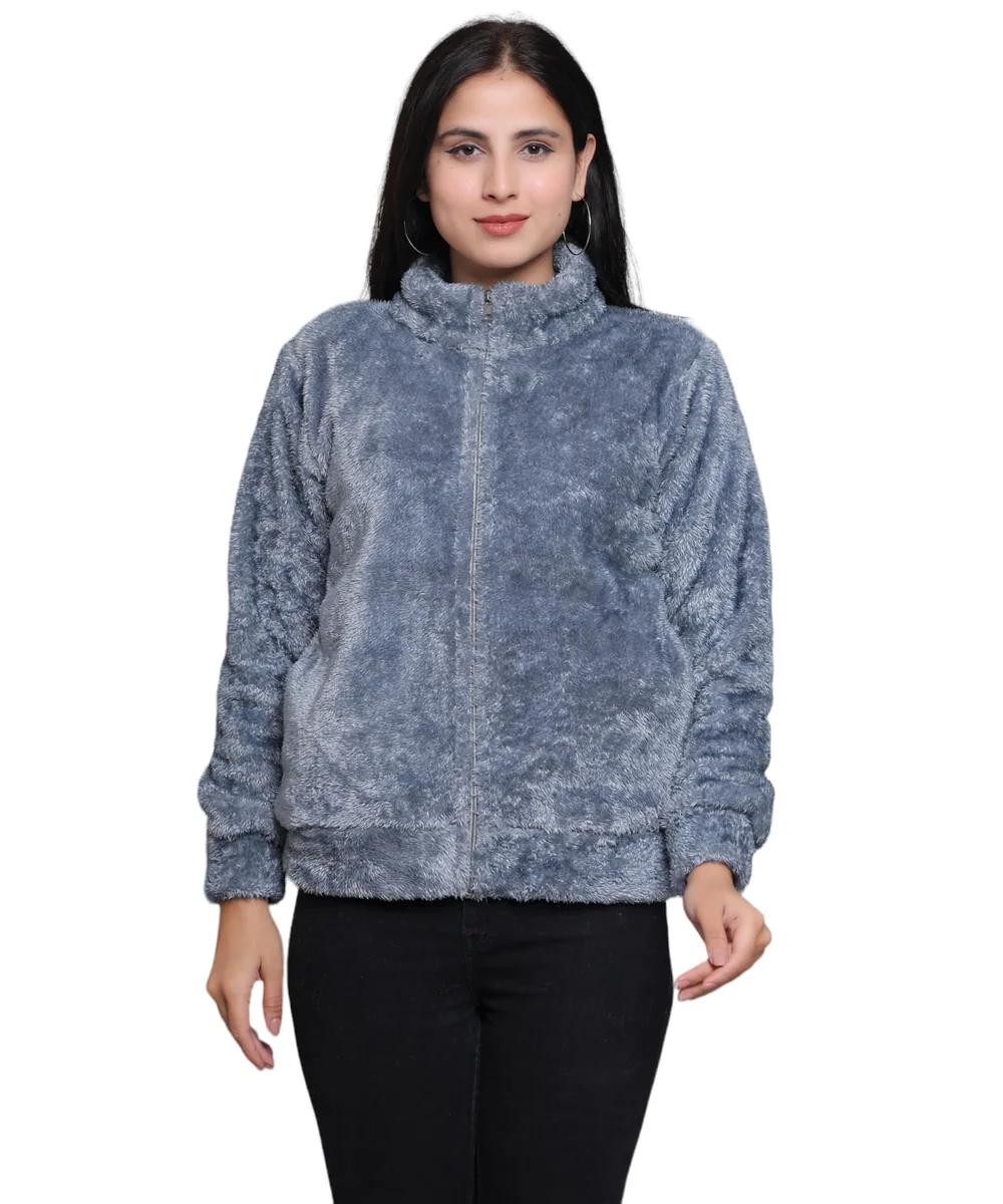Women’s Ultra-Soft Plush Fleece Winter Jacket with High Neck & Full Front Zipper | Warm Cozy Fur Coat for Casual, Travel, Outdoor & Daily Cold Weather Wear