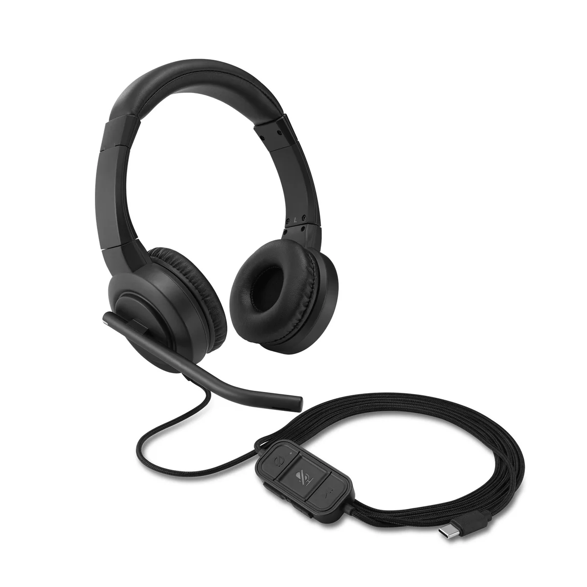 Kensington H1000 USB-C On-Ear Wired Headset with Noise-Cancelling Microphone, 40mm Drivers, Busy Light, Quick Controls, Tangle-Free Cable & 2-Year Warranty – Windows/Mac/Chromebook