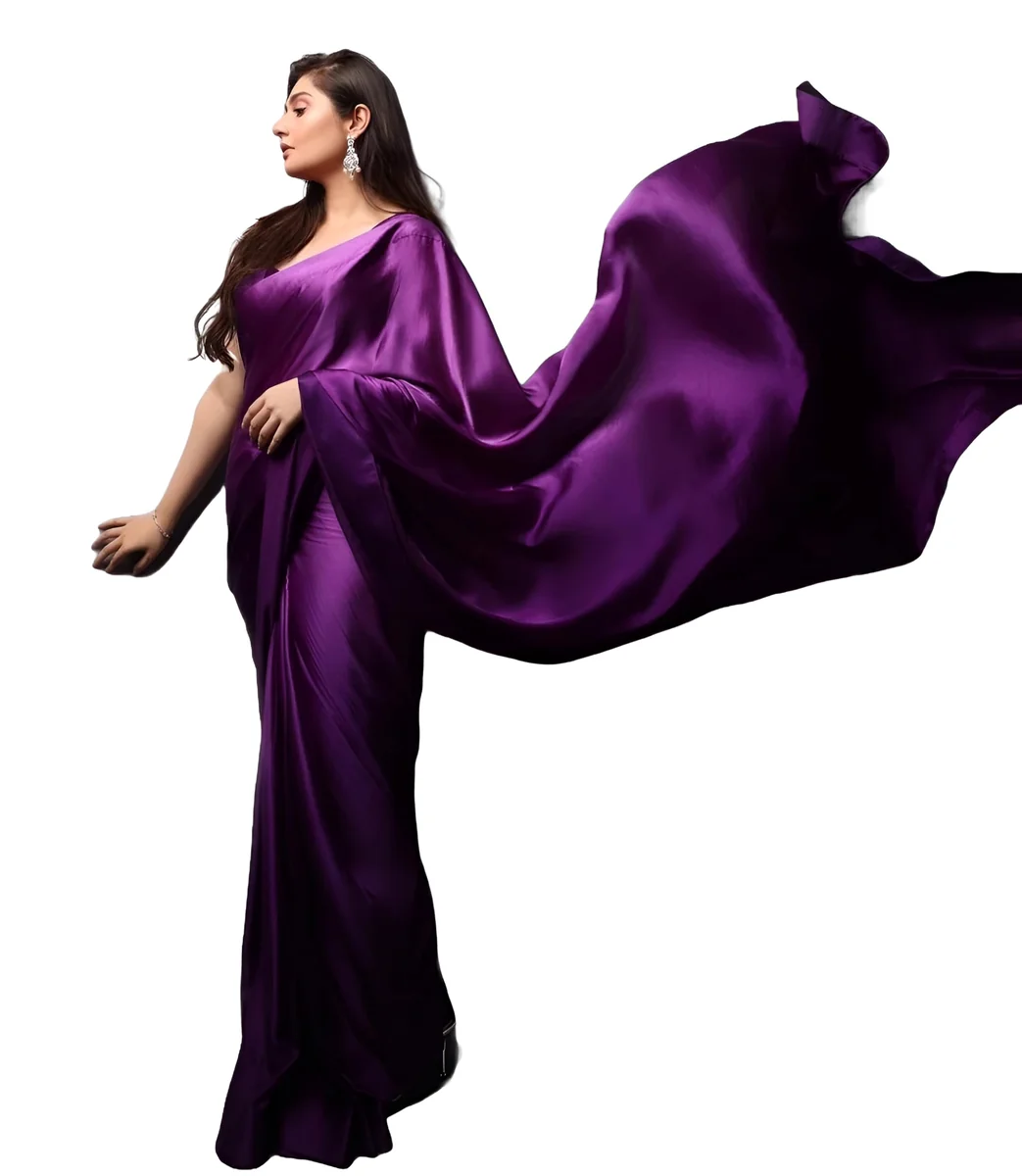Women's Solid Japan Satin Silk Saree With Unstitched Blouse Piece for Wedding Saree