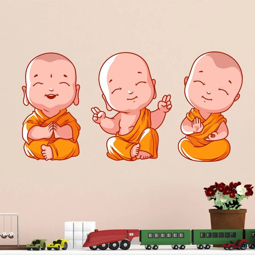Aquire 78 cm Buddha Design Three Baby Monk PVC Wall Sticker Self Adhesive Sticker  (Pack of 1) - Best Price ₹109 at Flipkart