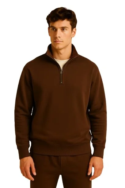 Men's Quarter-Zip Pullover Sweatshirt, Classic Mock Neck, Long Sleeve, Casual Athletic Wear.