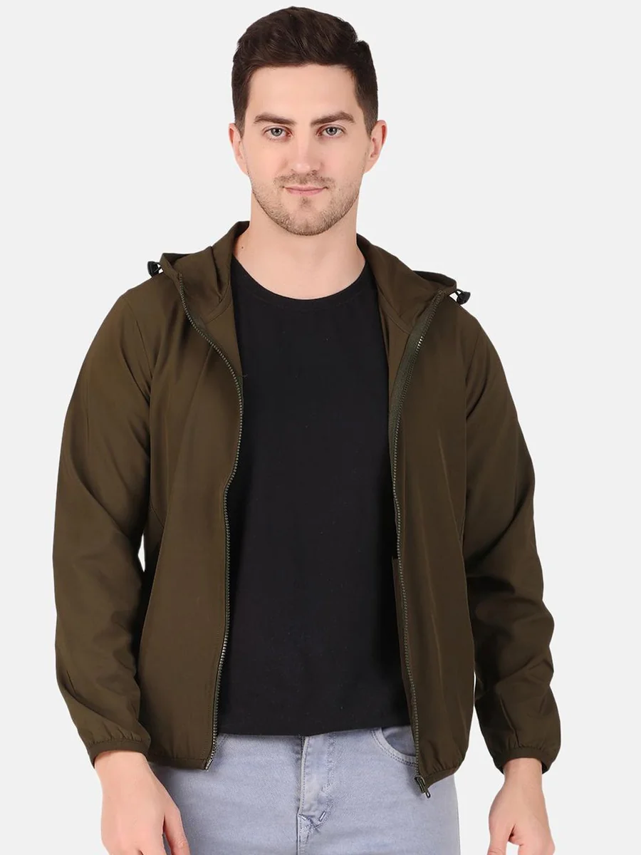 WELL QUALITY Men Hooded Solid Casual Bomber