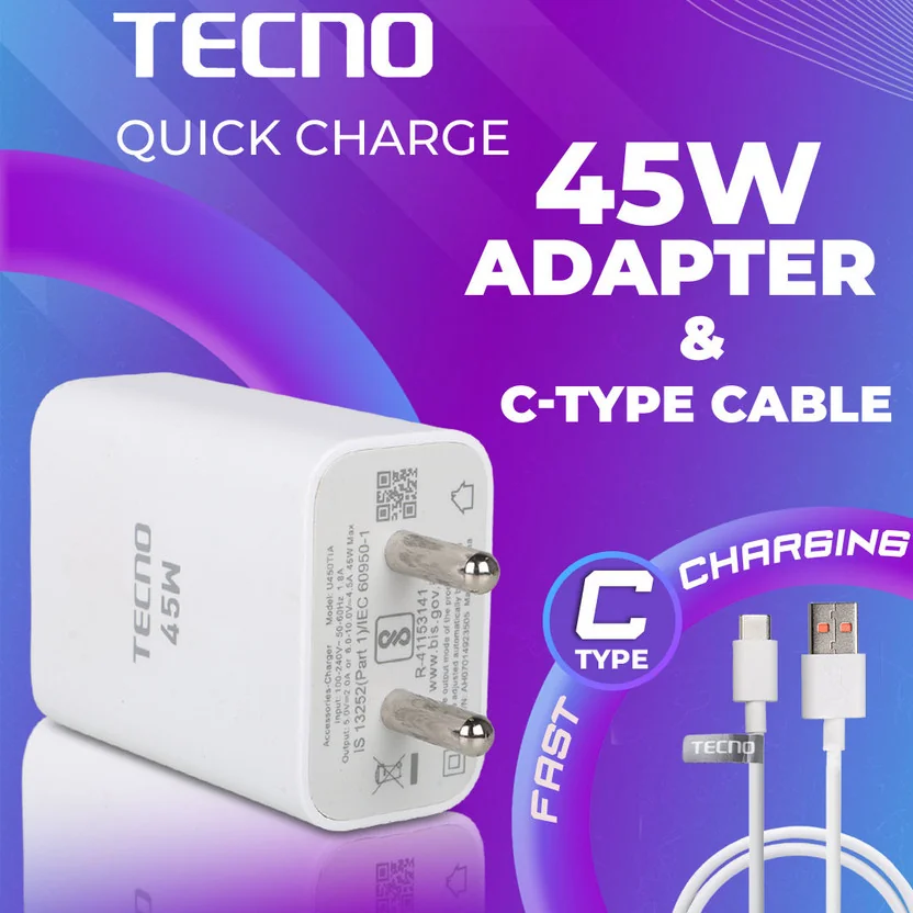 Tecno 45 W Supercharge 4.4 A Wall Charger for Mobile
