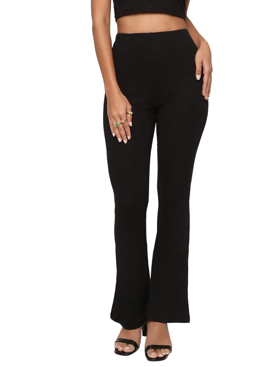 Women Women Black Lightweight Stretchable Yoga Pants Boot-Cut Regular Fit Trousers Pant (57 Pant Black Medium)