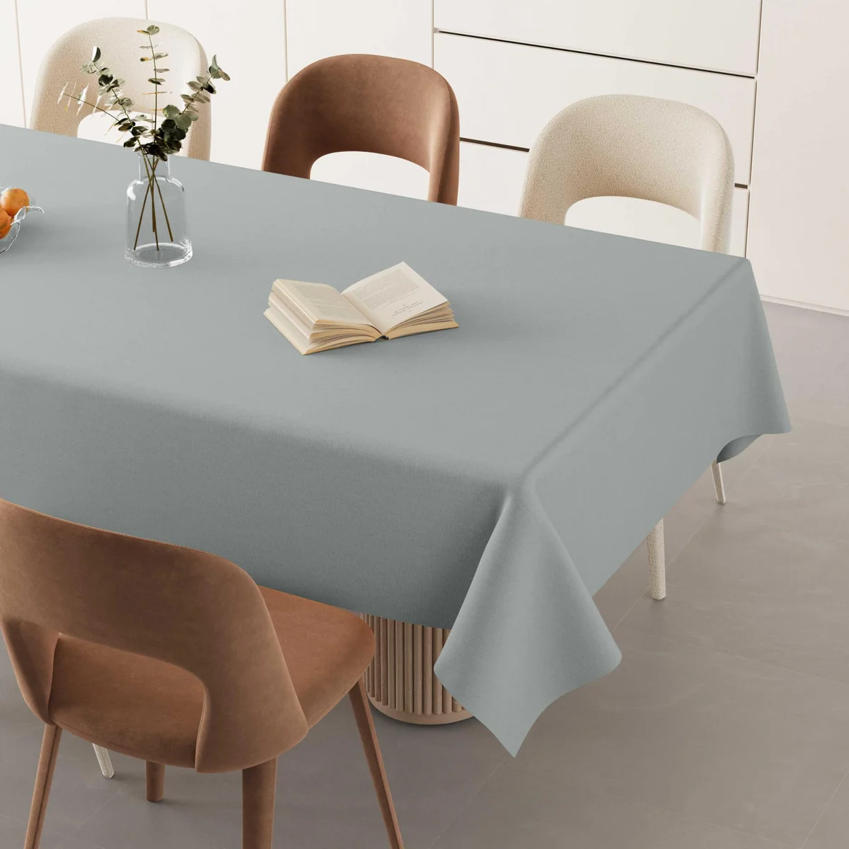 THE LINEN COMPANY Table Cover Dining Table Cover for 4 to 6 Seater | 91x51 Inch Cotton Canvas Rectangular Table Cloth | Machine Washable Tablecover for Indoor & Outdoor Use -Light Grey Solid Color