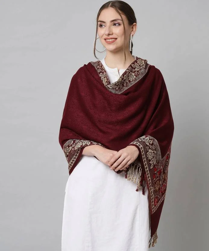Krew Wool Self Design Women Shawl  (Maroon) - Best Price ₹353 at Flipkart