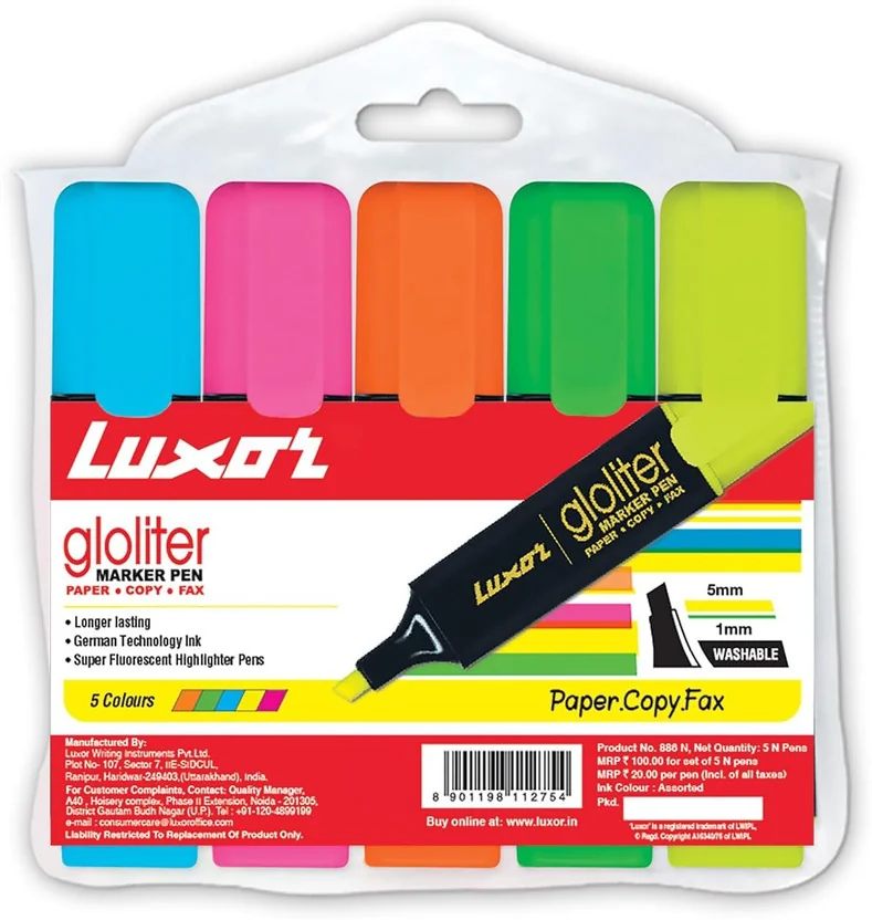 LUXOR Chisel Tip Highlighter - Best Price ₹95 at Amazon