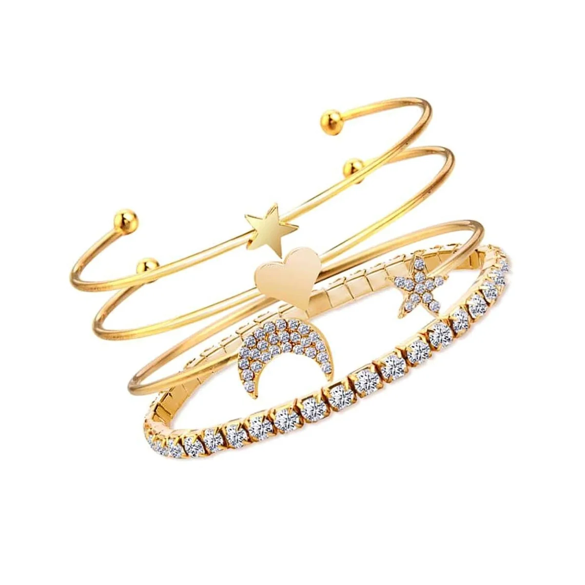 Bracelet For Women Star Moon Design AD Studded Multi Layered Gold Plated Cuff Bangle Bracelet For Women Girls Stackable Bracelet Womens Jewellery