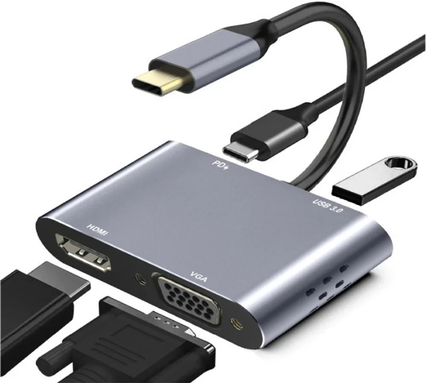 Aliens 4-in-1 Type-C Hub to HDMI 4K@30Hz, VGA 1080P@60H...