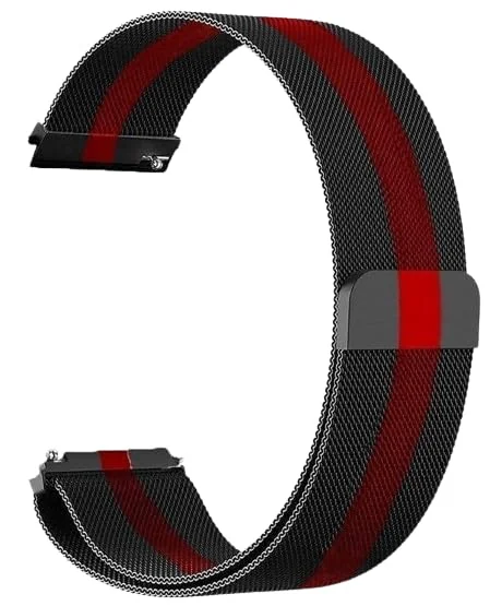 FOLX FMC76 22MM Quick Release Milanese Magnetic Loop Watch Straps/Bands Compatible (BLACK & RED, 22MM)