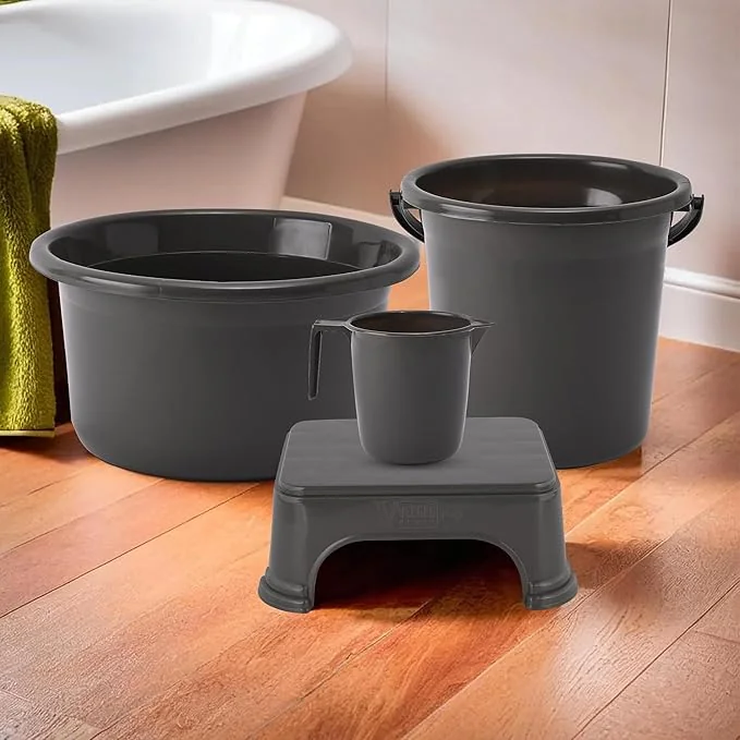 Kuber Industries Set of 4 Bathroom Combo Set | Bathing Set | Bathware Set | Tub-Bucket-Mug & Stool Combo Set for Bathroom | Modern Bathroom Accessories Set | Gray - Best Price ₹673 at Amazon
