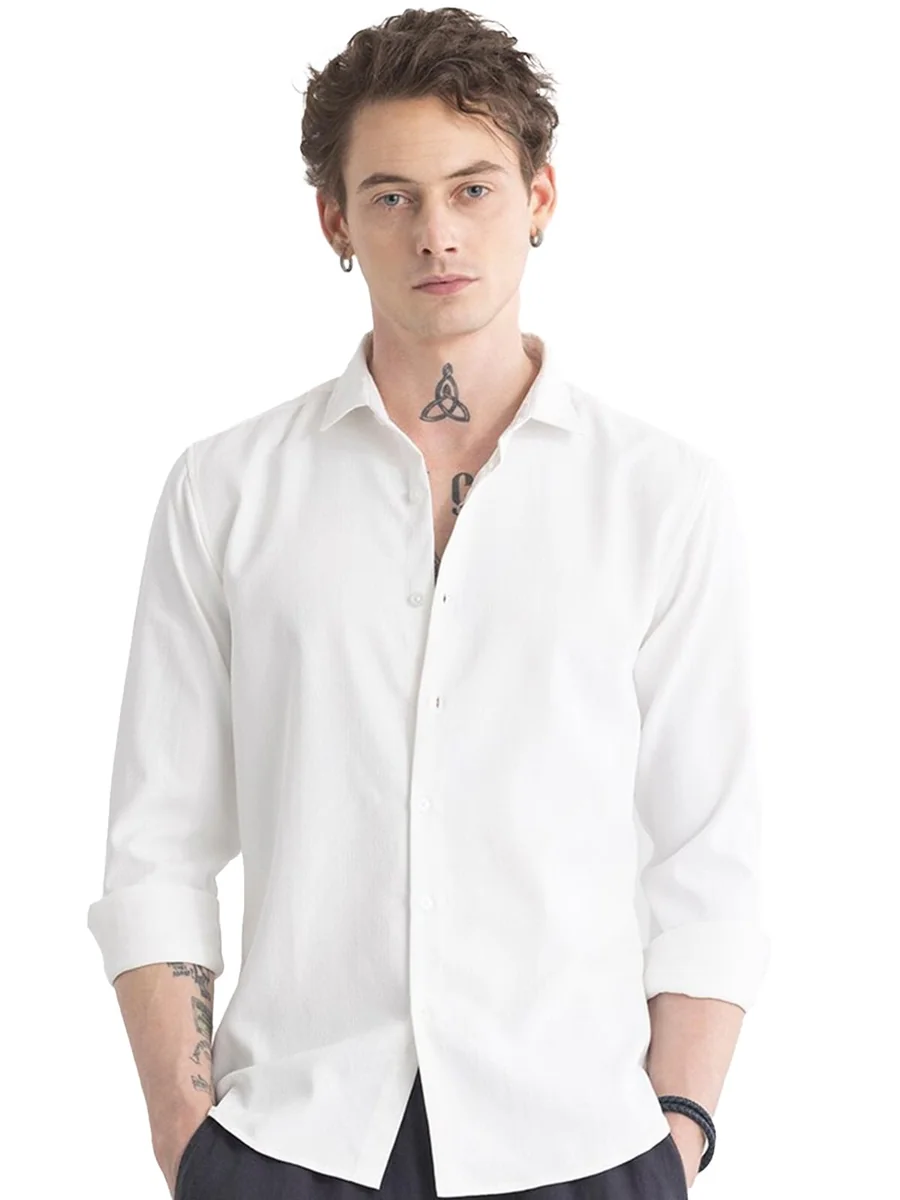 Men's Cotton Casual Solid Plain Formal/Semi Formal Stylish Latest Plain Shirt for Men Casual Ivory White