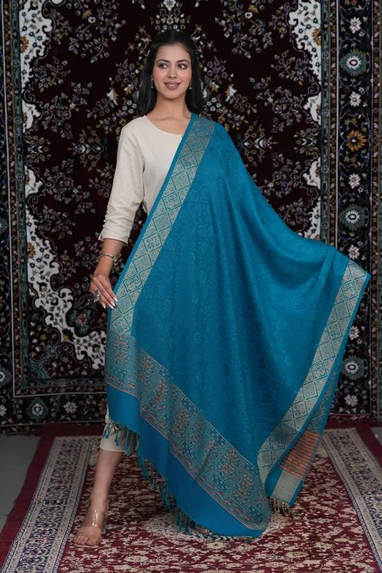 STSHAWLS Acrylic Self Design Women Shawl  (Green)