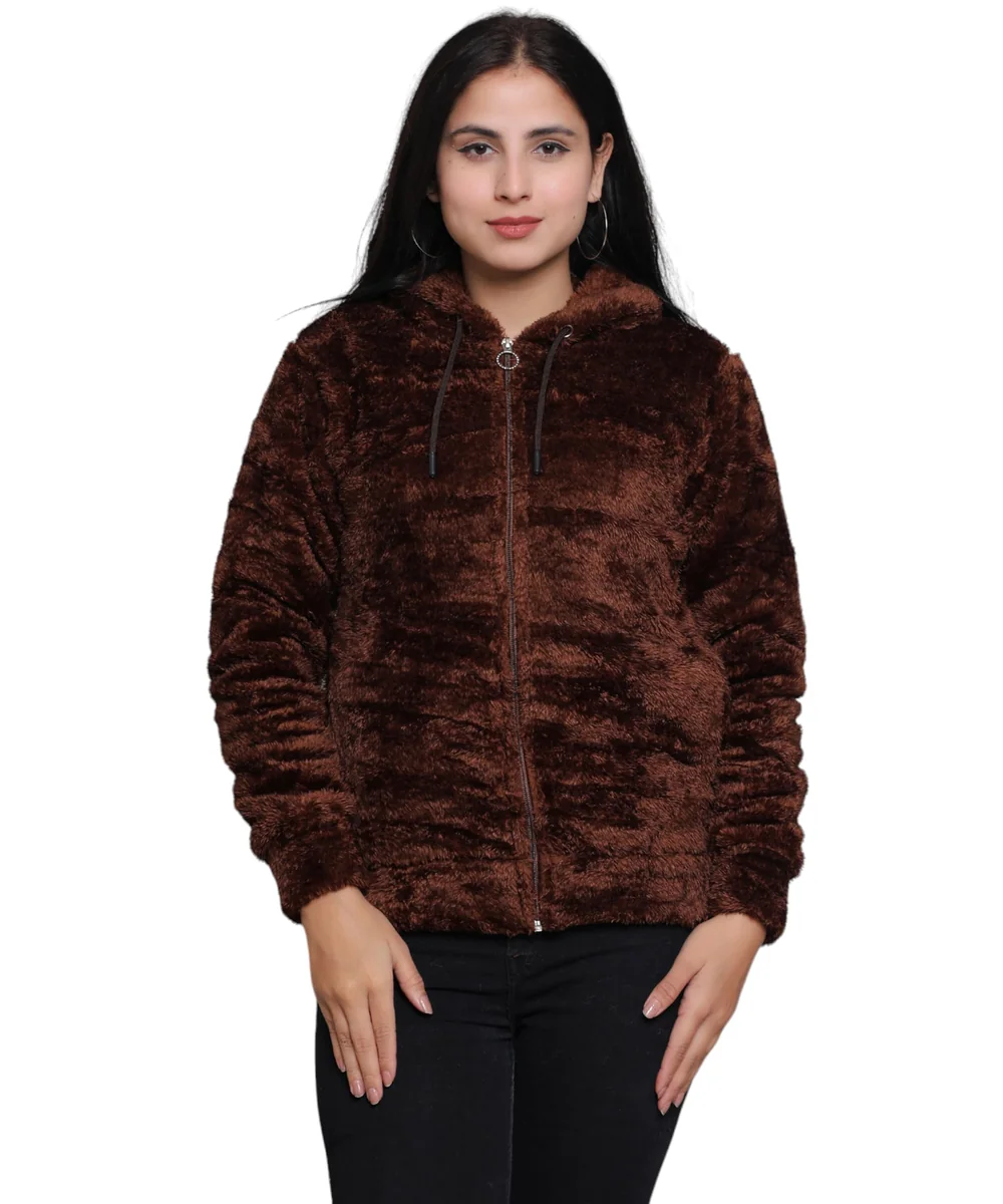 Women’s Soft Fleece Hooded Winter Jacket with Front Zipper, Warm Cozy Hoodie for Cold Weather, Lightweight Comfortable, Stylish Full Sleeve Winter Coat