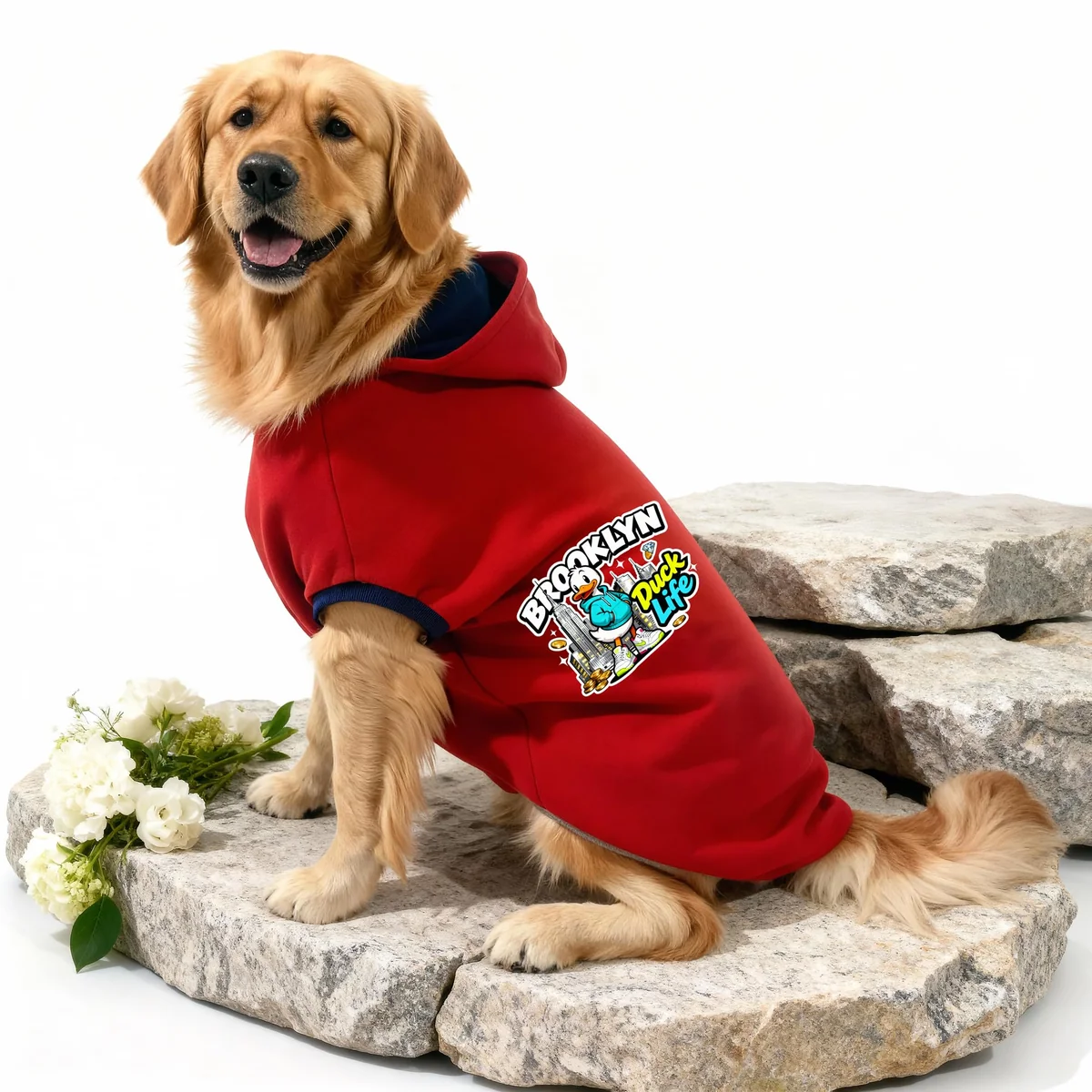 Wow Dog Dog Winter Jacket – (Hoodie Printed Brooklyn Duck Life, (1XL) 22 Inch) | Ultra Warm Coat for Grown Medium Dogs | Windproof | Ideal for Cold Weather | Indoor & Outdoor