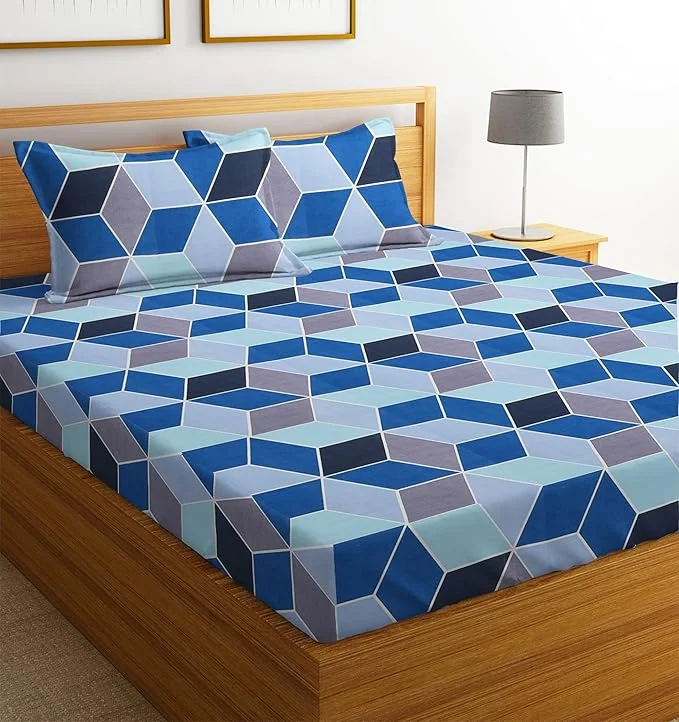 BSB HOME Cotton 144 TC Football Printed Double Bedsheets with 2 King Size Pillow Cover (90 x 90 Inches, 7.5 x 7.5 Feet, Dark Blue and Light Blue) - Aspire Collections, 160tc, Under 200 tc