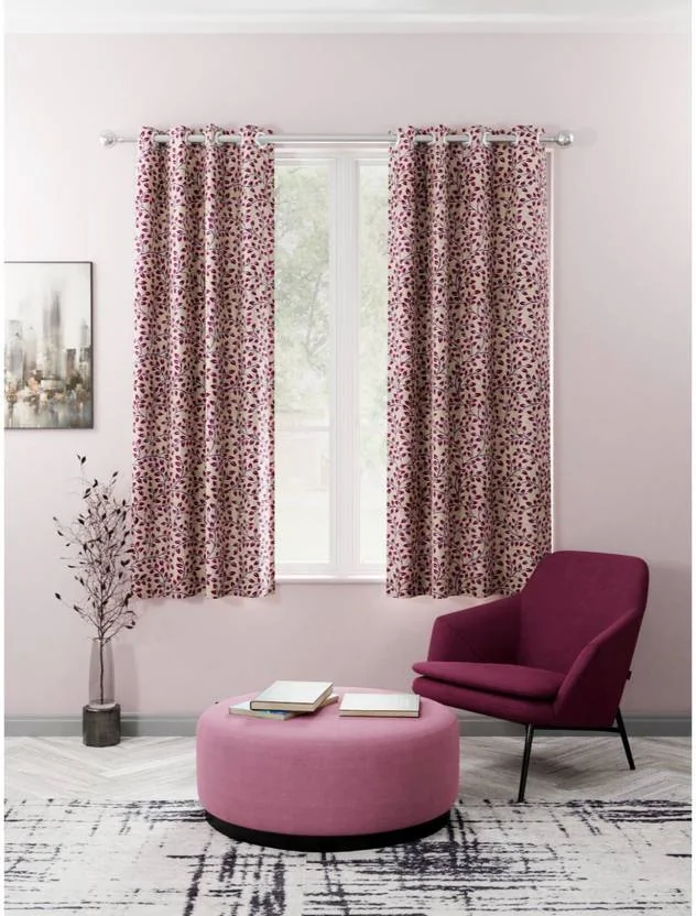 Bianca 152 cm (5 ft) Silk Semi Transparent Window Curtain (Pack Of 2)  (Floral, BEIGE/MAROON) - Best Price ₹399 at Flipkart