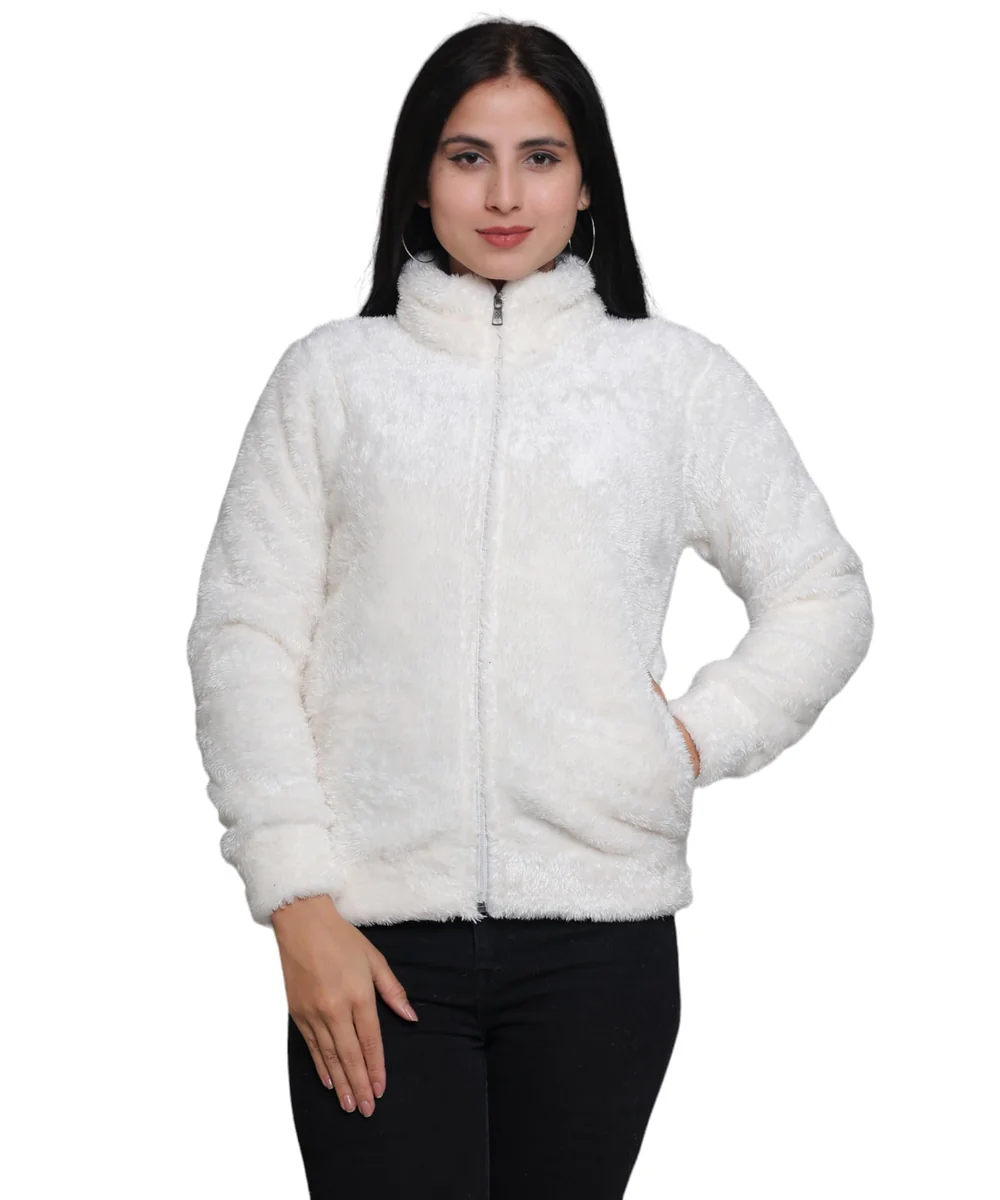Women’s Plush Fleece Winter Jacket with High Neck, Ultra-Soft Warm Zippered Outerwear for Casual Wear, Lightweight Cozy Full Sleeve Jacket Designed for Daily Comfort During Cold Weather