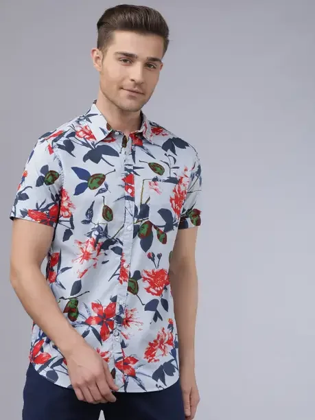 HIGHLANDER Men Slim Fit Printed Spread Collar Casual Shirt