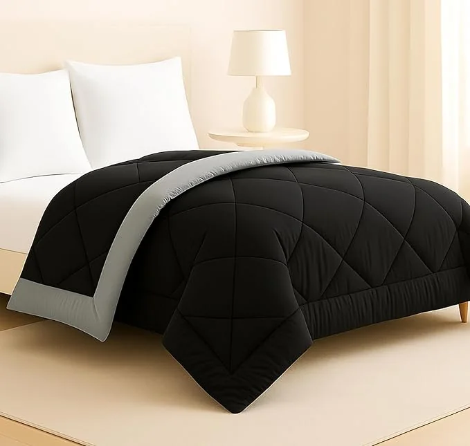 BSB HOME Luxury Reversible Comforter Double Size | Dual Color Soft Quilt for AC Room | Winter & Summer | Rainy Season Plush Microfiber | Solid Color Comforter – 90x100 Inches, Black & Grey - Best Price ₹679 at Amazon