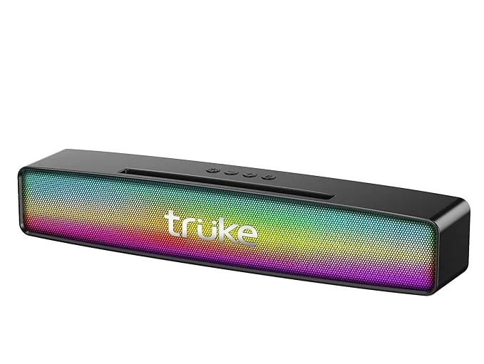 truke Thunder Bar 16W Bluetooth Speaker with RGB LEDs - Dual 52mm Speakers, 6Hours Long Battery Life, Mobile/Tablet Holder, AUX, USB, FM Mode, Portable Speaker for Home/Outdoor/Travel [Black] - Best Price ₹662 at Amazon