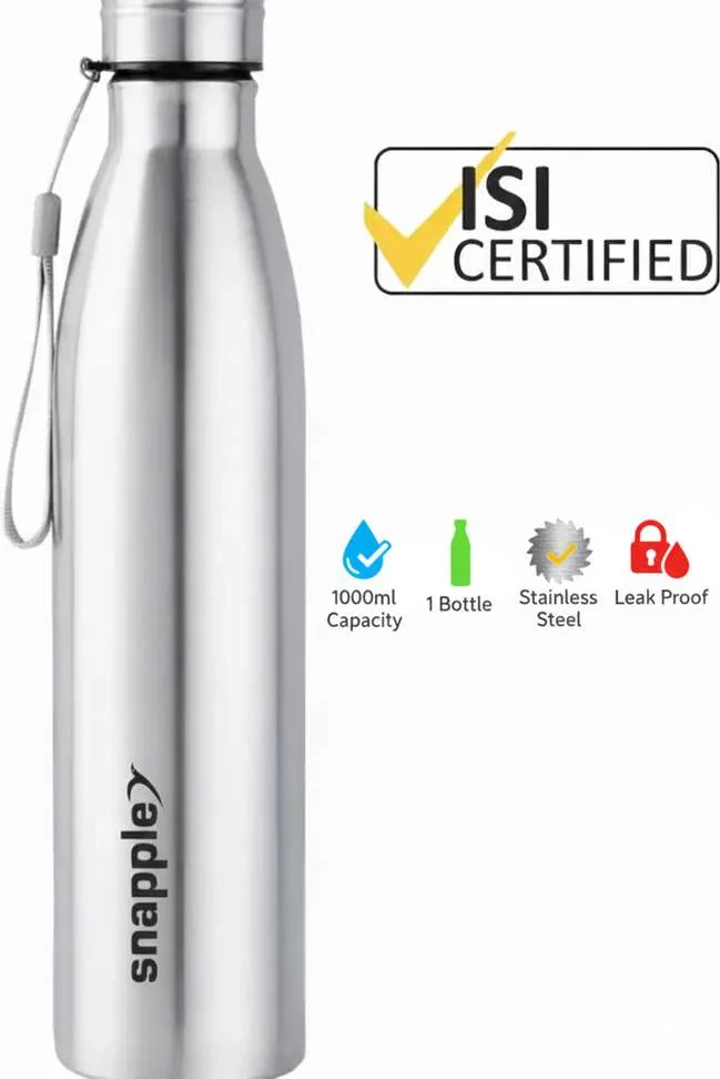 Pack of 1 TAG Stainless Steel Water Bottle Single Wall ISI Certified 1000 ml Bottle Steel