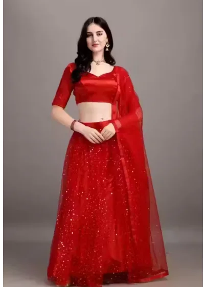 Net Embroidered Semi-Stitched Lehenga with Unstitched Blouse - Best Price ₹233 at Meesho